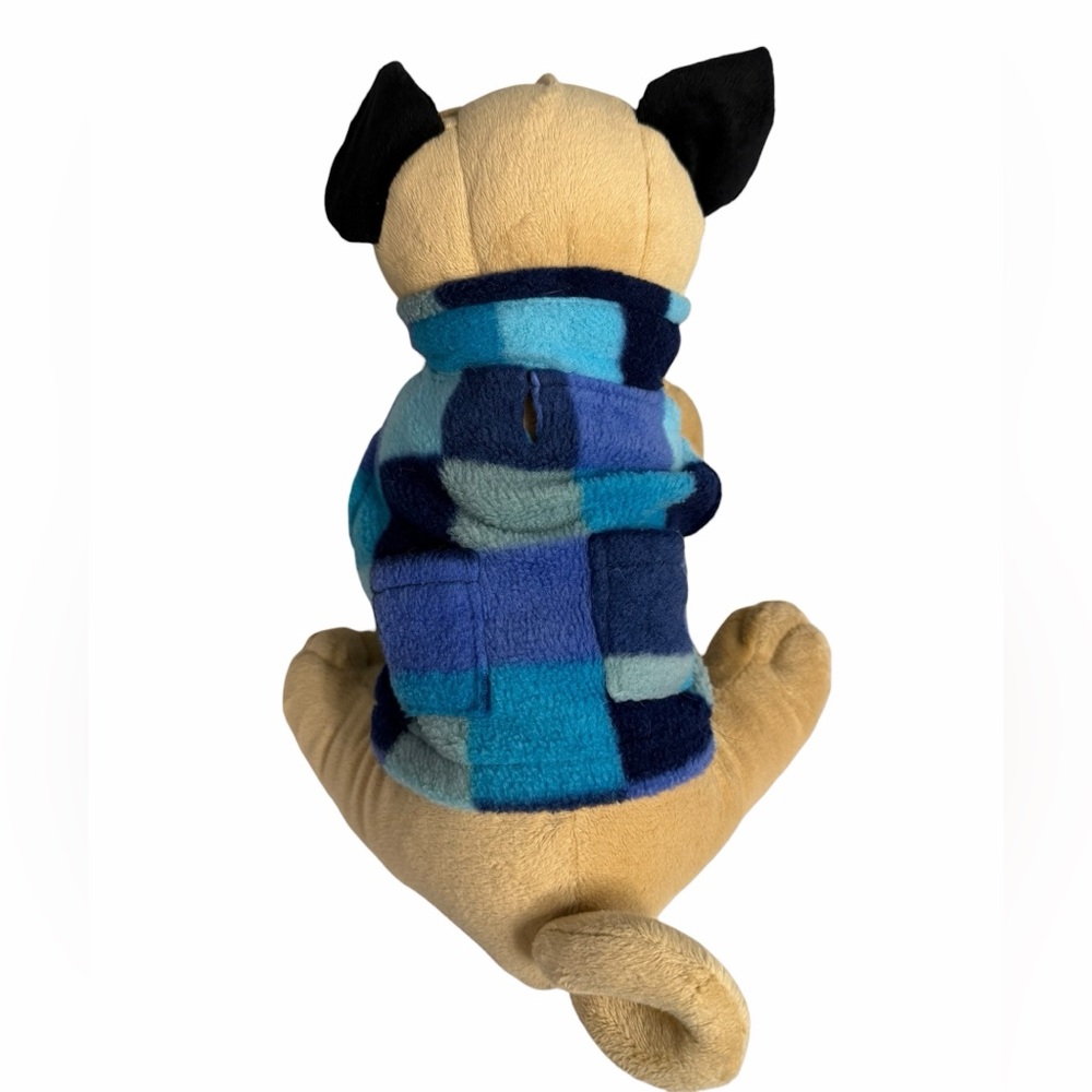 Blue Checkered Dog Fleece Top with Velcro Closure size Small